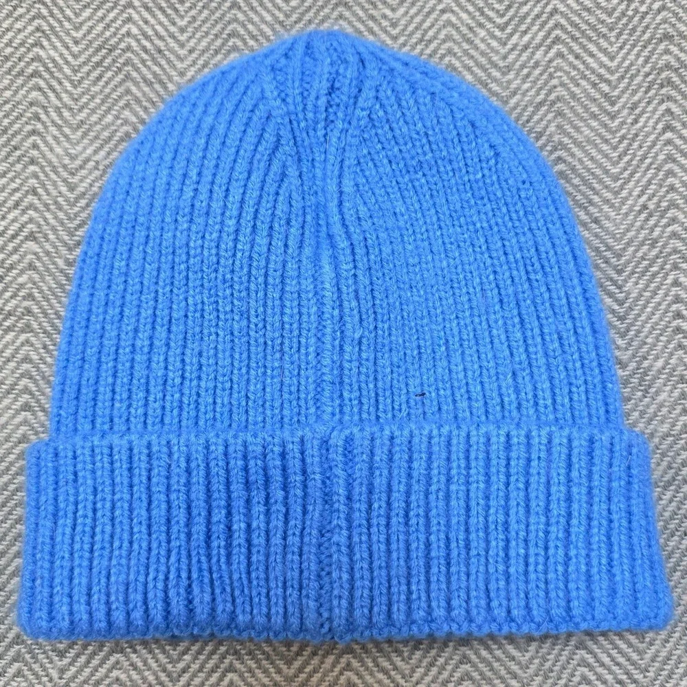 The North Face K Box Logo Beanie Optic Blue Ribbed Knit Winter Hat NF0A7WGC OS